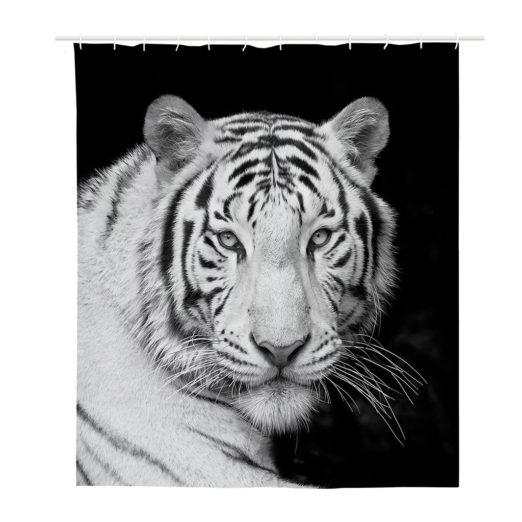 Monochrome White Bengal Tiger Print Polyester Shower Curtain