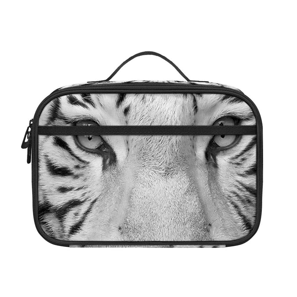 Monochrome White Bengal Tiger Print Portable Lunch Bag