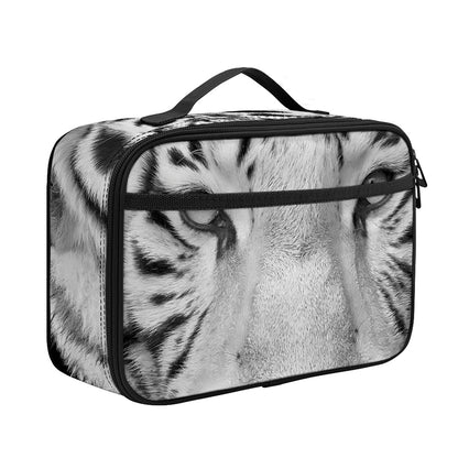 Monochrome White Bengal Tiger Print Portable Lunch Bag