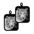 Monochrome White Bengal Tiger Print Pot Holders