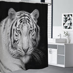 Monochrome White Bengal Tiger Print Premium Shower Curtain