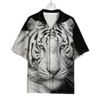 Monochrome White Bengal Tiger Print Rayon Hawaiian Shirt