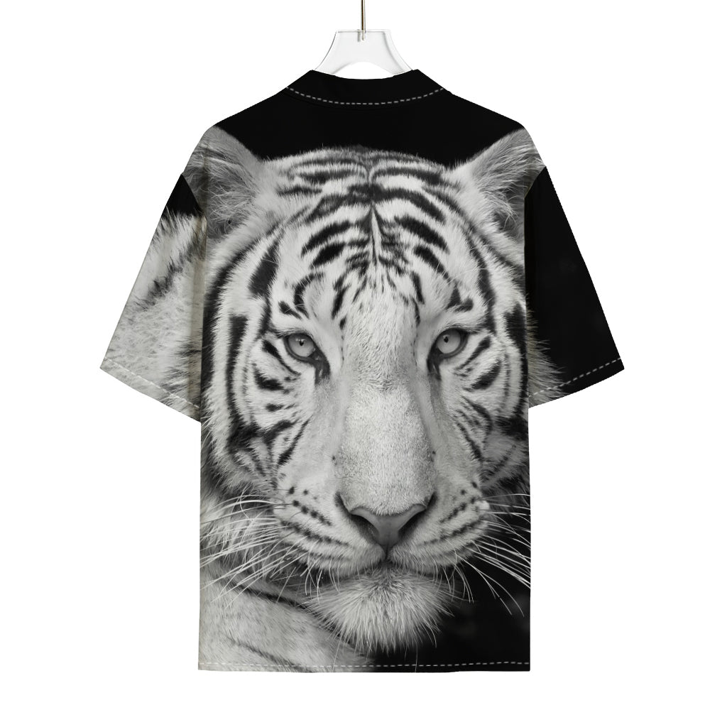 Monochrome White Bengal Tiger Print Rayon Hawaiian Shirt
