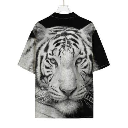 Monochrome White Bengal Tiger Print Rayon Hawaiian Shirt