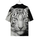Monochrome White Bengal Tiger Print Rayon Hawaiian Shirt