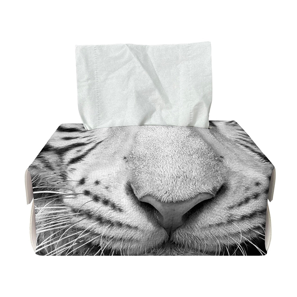 Monochrome White Bengal Tiger Print Rectangle Tissue Box Cover