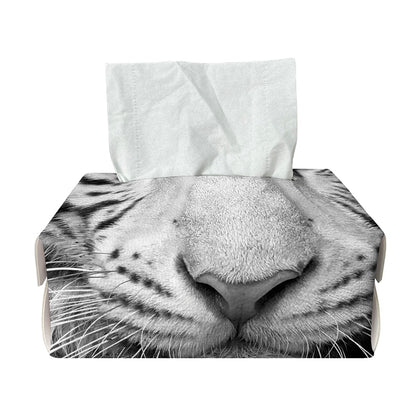 Monochrome White Bengal Tiger Print Rectangle Tissue Box Cover