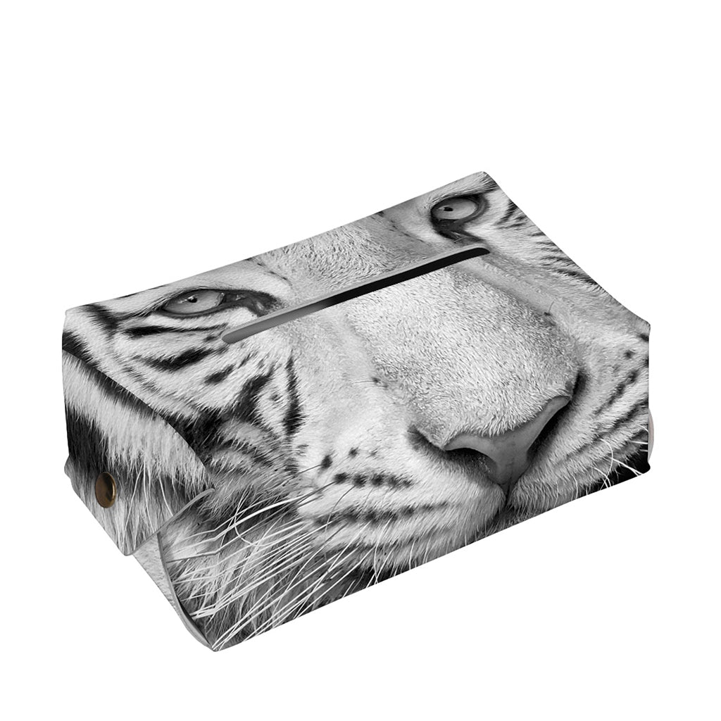 Monochrome White Bengal Tiger Print Rectangle Tissue Box Cover