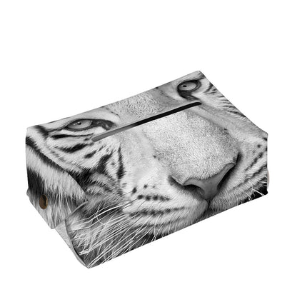 Monochrome White Bengal Tiger Print Rectangle Tissue Box Cover