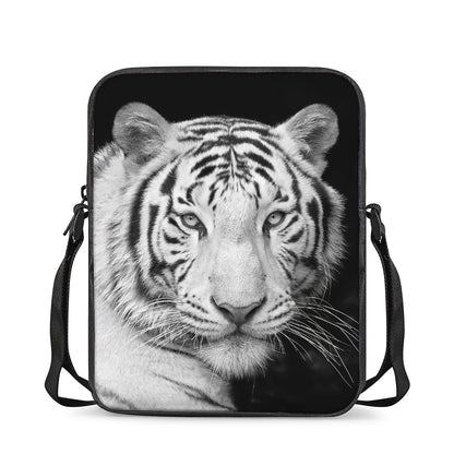 Monochrome White Bengal Tiger Print Rectangular Crossbody Bag