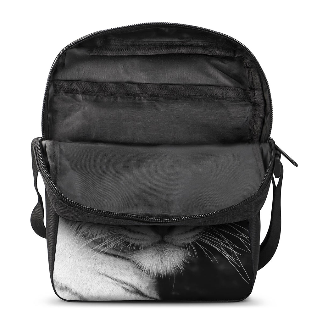 Monochrome White Bengal Tiger Print Rectangular Crossbody Bag