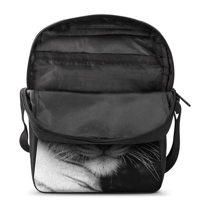 Monochrome White Bengal Tiger Print Rectangular Crossbody Bag