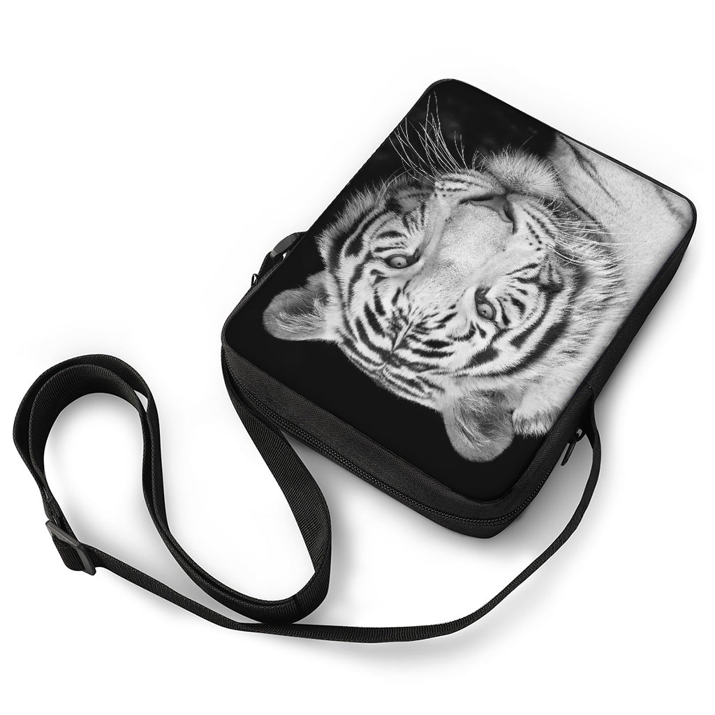 Monochrome White Bengal Tiger Print Rectangular Crossbody Bag