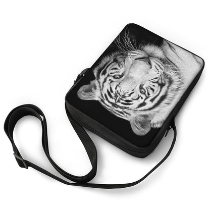 Monochrome White Bengal Tiger Print Rectangular Crossbody Bag
