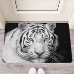 Monochrome White Bengal Tiger Print Rubber Doormat