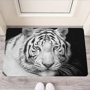 Monochrome White Bengal Tiger Print Rubber Doormat