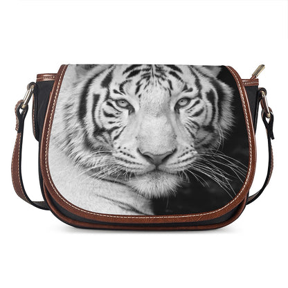 Monochrome White Bengal Tiger Print Saddle Bag