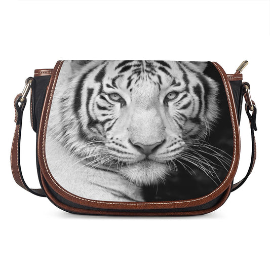Monochrome White Bengal Tiger Print Saddle Bag