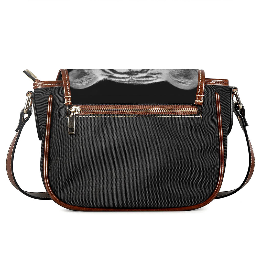 Monochrome White Bengal Tiger Print Saddle Bag