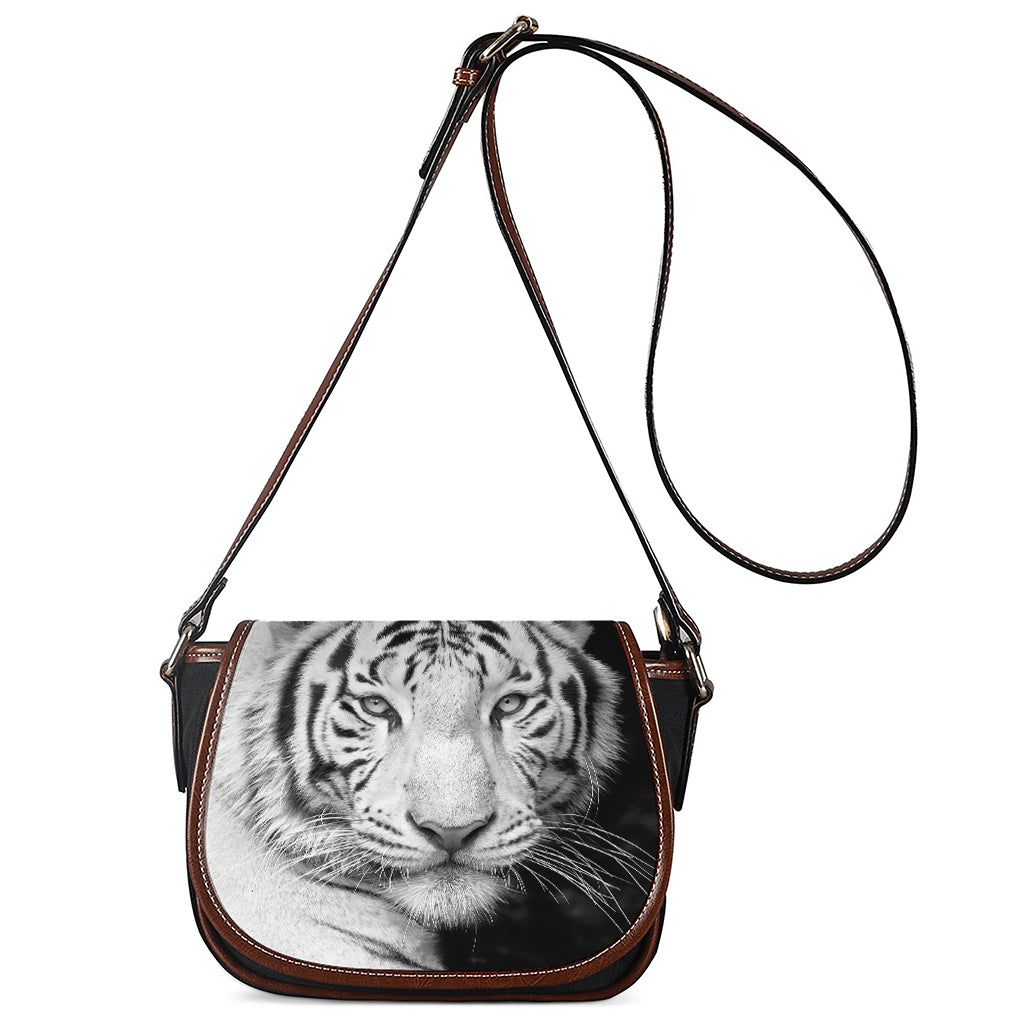 Monochrome White Bengal Tiger Print Saddle Bag
