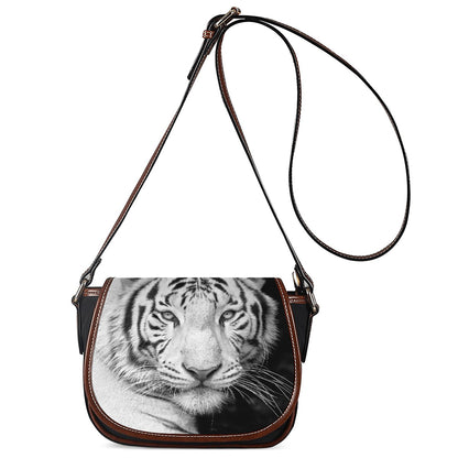 Monochrome White Bengal Tiger Print Saddle Bag