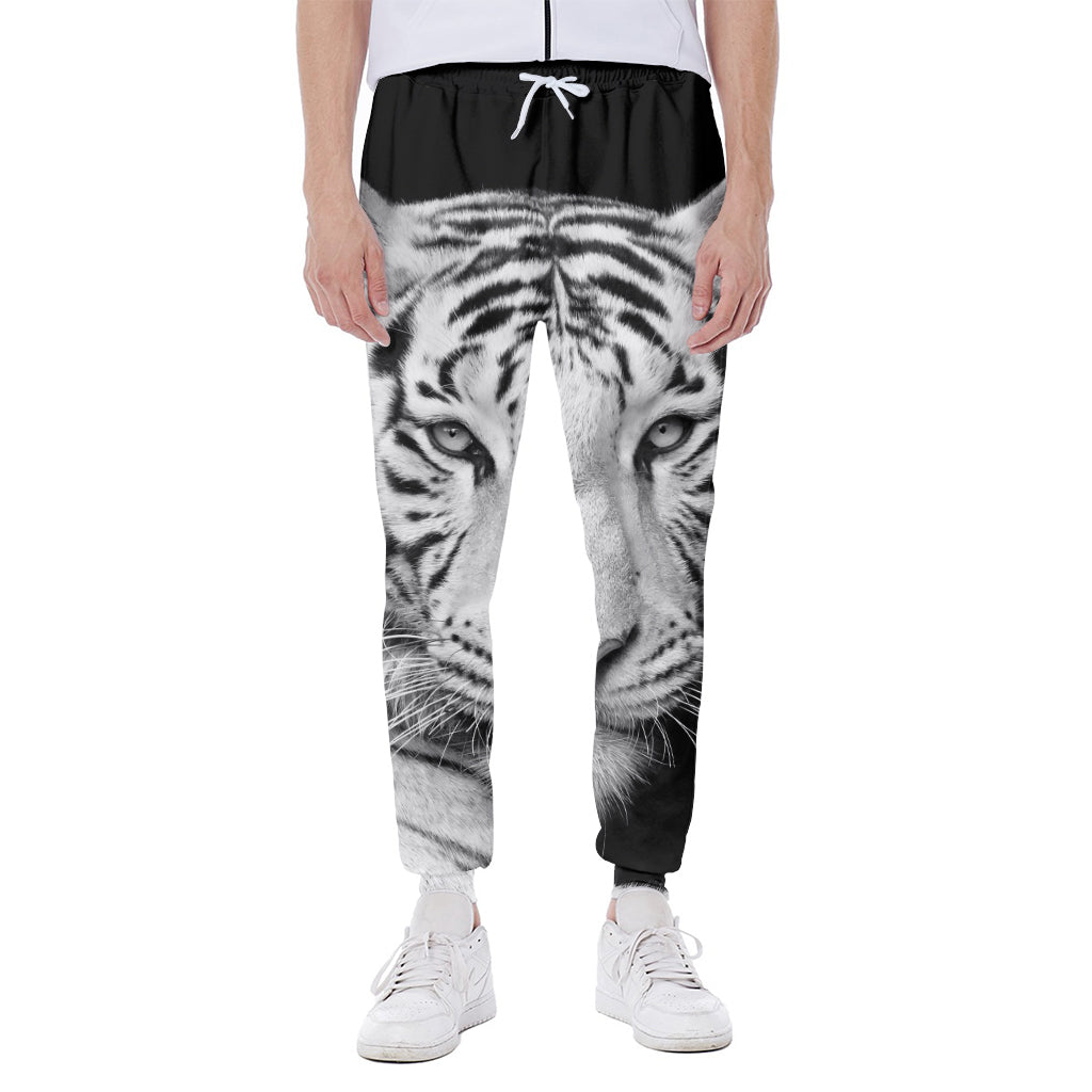 Monochrome White Bengal Tiger Print Scuba Joggers