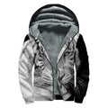 Monochrome White Bengal Tiger Print Sherpa Lined Zip Up Hoodie