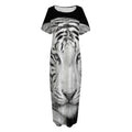 Monochrome White Bengal Tiger Print Short Sleeve Long Nightdress