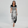 Monochrome White Bengal Tiger Print Short Sleeve Maxi Dress