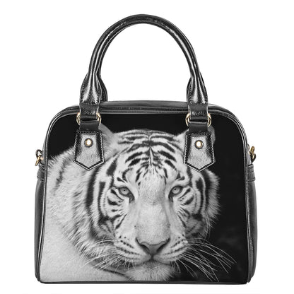 Monochrome White Bengal Tiger Print Shoulder Handbag