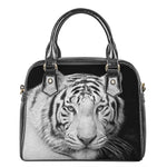 Monochrome White Bengal Tiger Print Shoulder Handbag