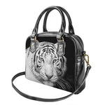 Monochrome White Bengal Tiger Print Shoulder Handbag