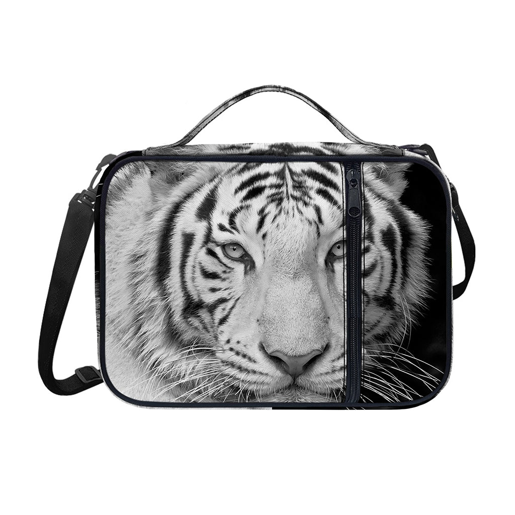 Monochrome White Bengal Tiger Print Shoulder Strap Bible Bag