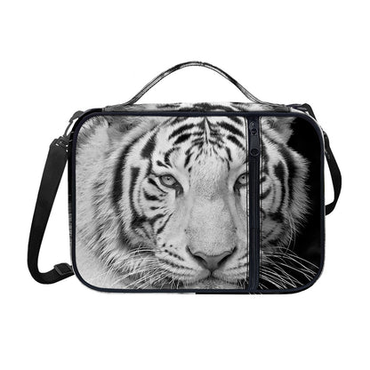 Monochrome White Bengal Tiger Print Shoulder Strap Bible Bag