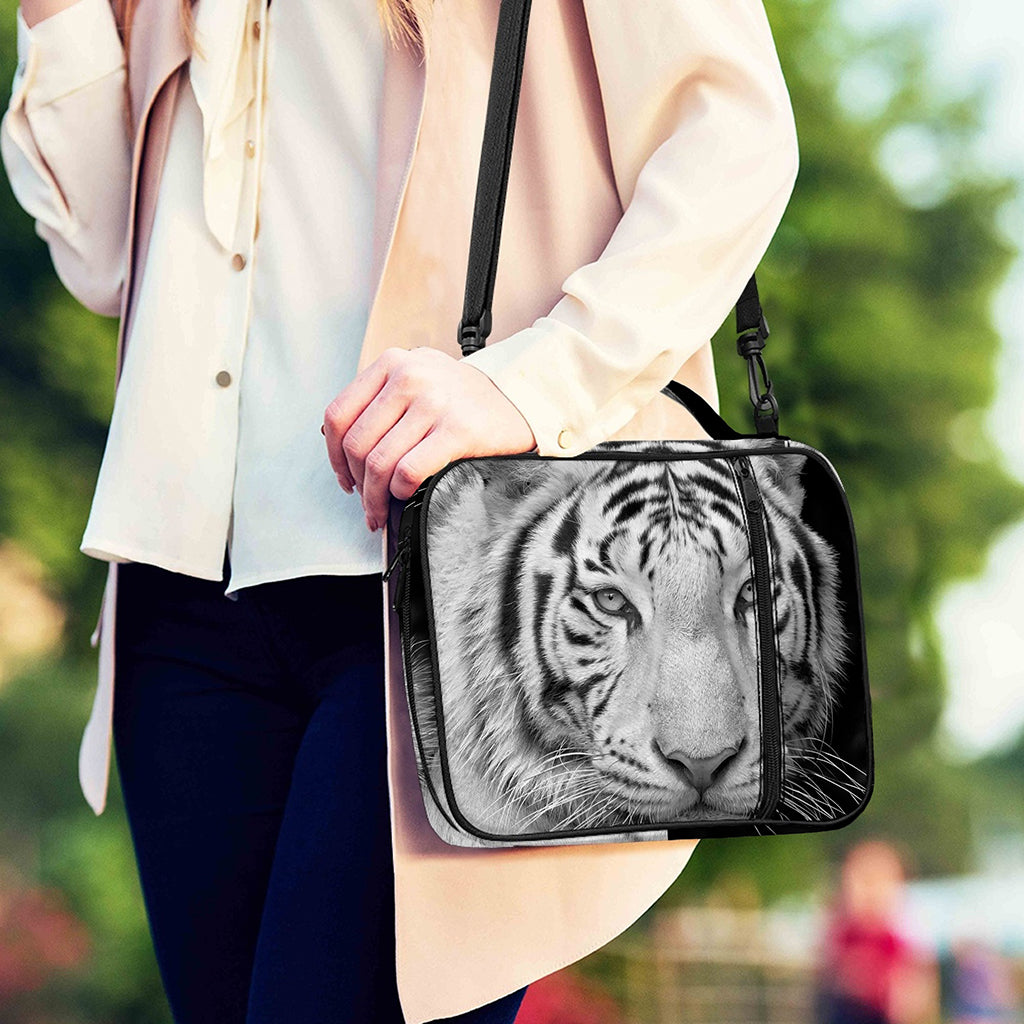 Monochrome White Bengal Tiger Print Shoulder Strap Bible Bag