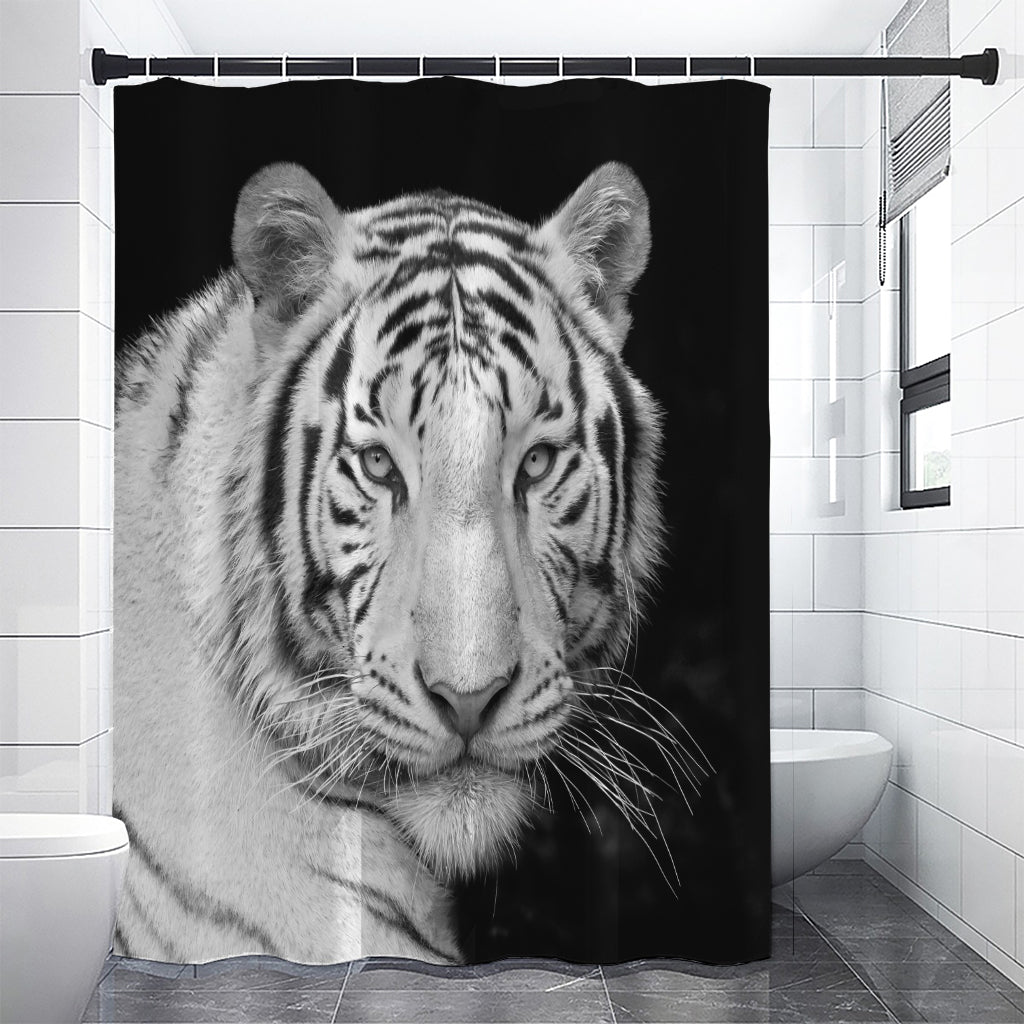 Monochrome White Bengal Tiger Print Shower Curtain
