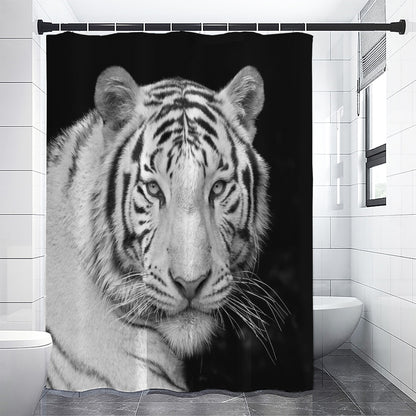 Monochrome White Bengal Tiger Print Shower Curtain