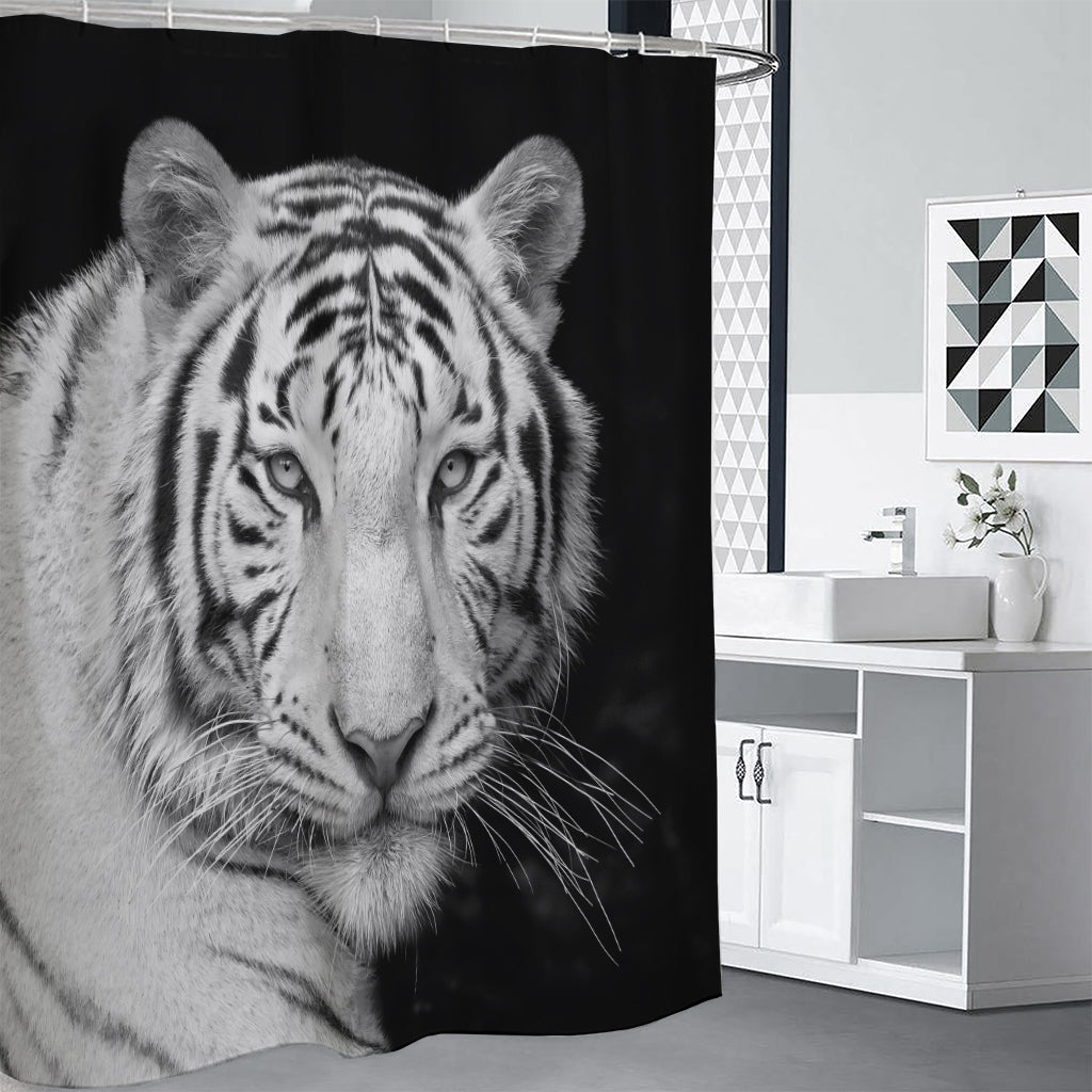 Monochrome White Bengal Tiger Print Shower Curtain