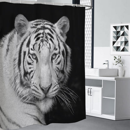 Monochrome White Bengal Tiger Print Shower Curtain