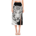 Monochrome White Bengal Tiger Print Side Slit Midi Skirt