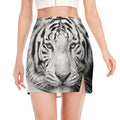 Monochrome White Bengal Tiger Print Side Slit Mini Skirt