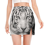 Monochrome White Bengal Tiger Print Side Slit Mini Skirt