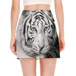 Monochrome White Bengal Tiger Print Side Slit Mini Skirt