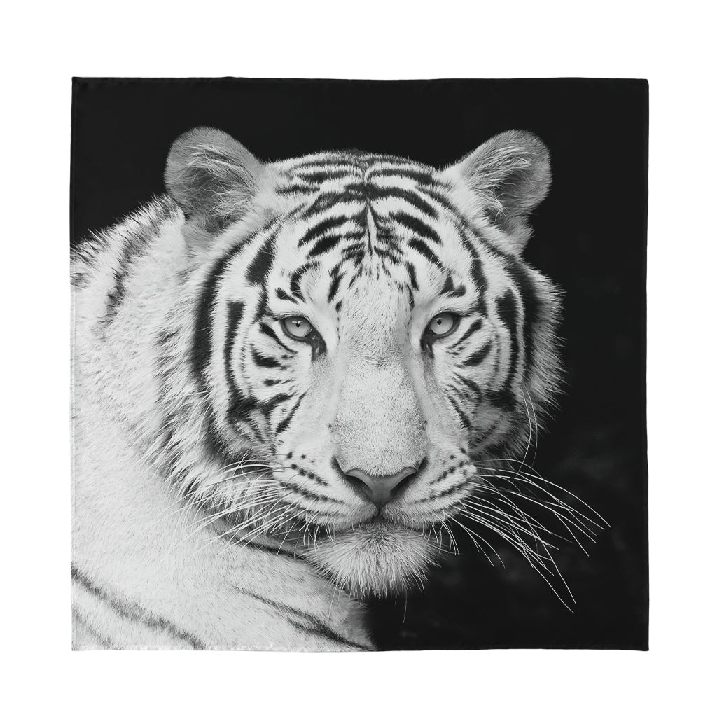 Monochrome White Bengal Tiger Print Silk Bandana
