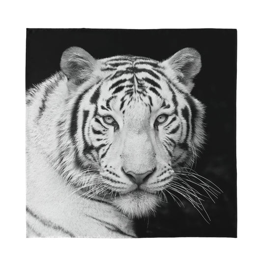 Monochrome White Bengal Tiger Print Silk Bandana