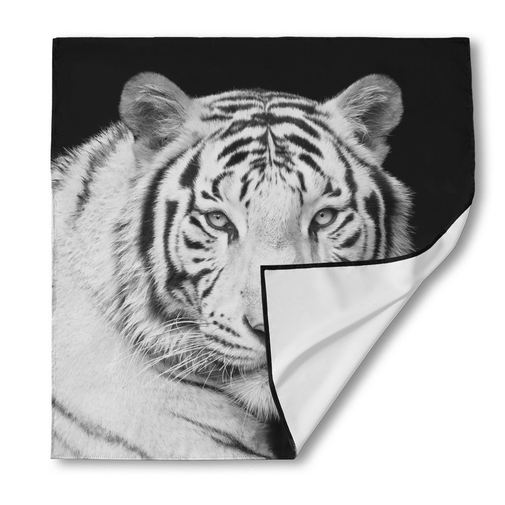 Monochrome White Bengal Tiger Print Silk Bandana