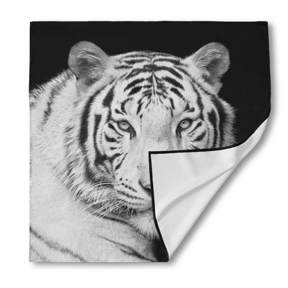 Monochrome White Bengal Tiger Print Silk Bandana