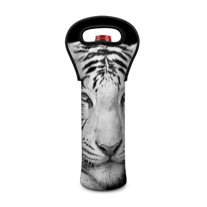 Monochrome White Bengal Tiger Print Single Neoprene Wine Tote