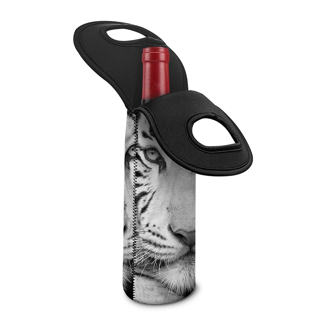 Monochrome White Bengal Tiger Print Single Neoprene Wine Tote