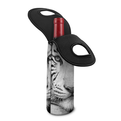 Monochrome White Bengal Tiger Print Single Neoprene Wine Tote